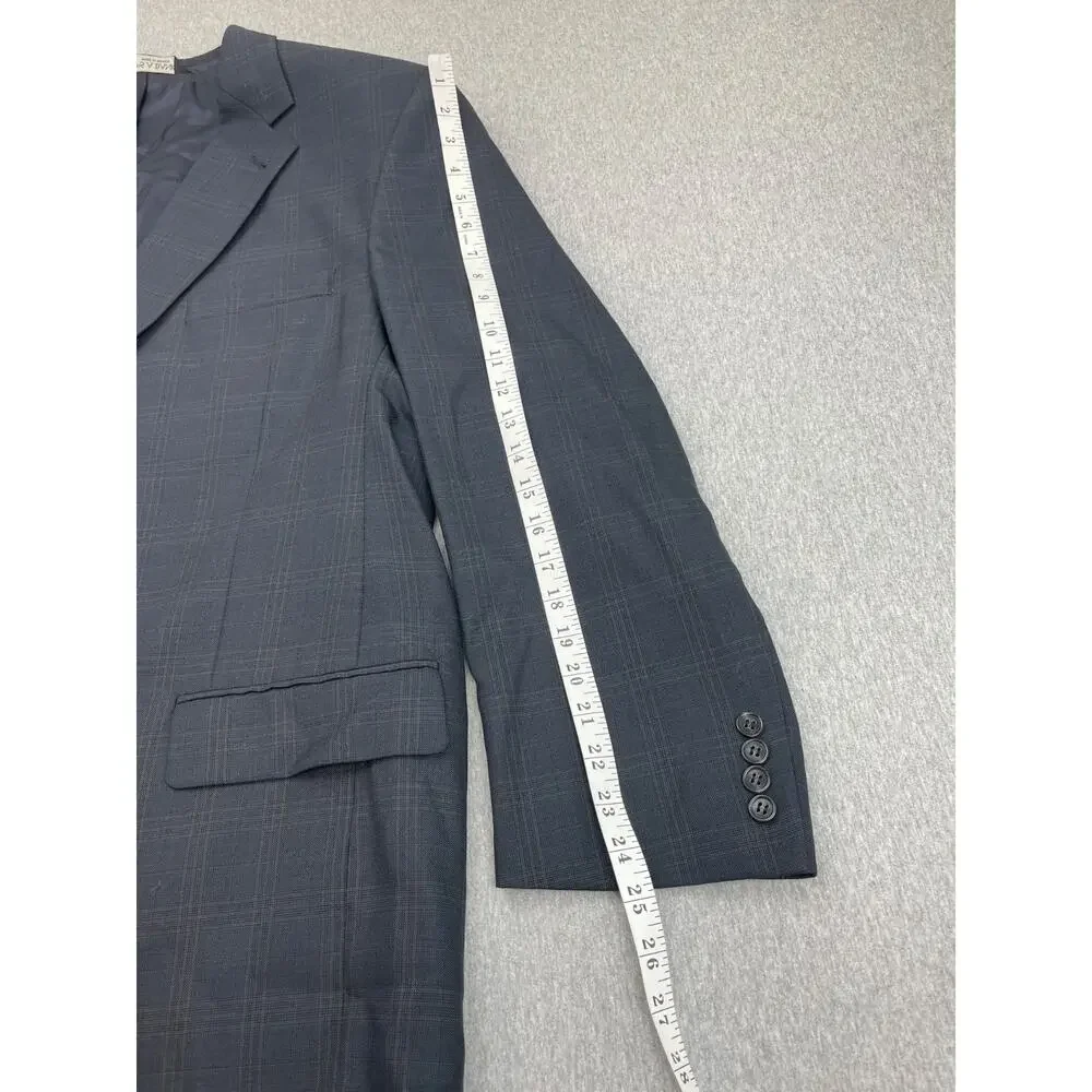 Jos A Bank Suit Mens 50L Plaid 100% Wool Single Breasted Pants 44 x 30 - 2 Piece